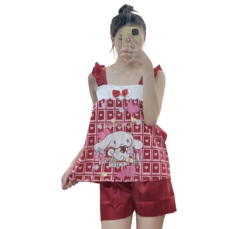 Đồ bộ nữ,Set đồ nữ ngắn áo tay cánh tiên Quần Đùi Vải Phi bóng freeszie 40-56kg Nhung Women Voi Quần Ngủ