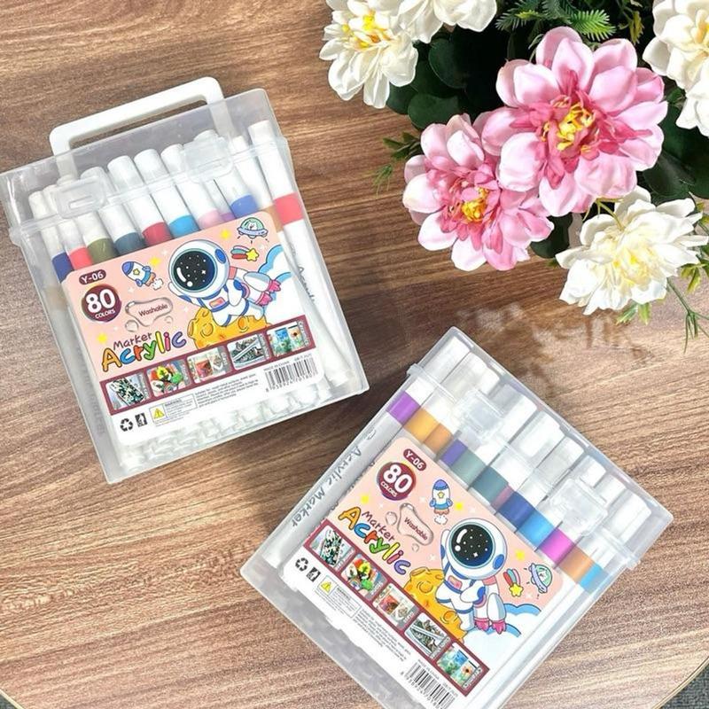 Hộp 80 bút màu Acrylic Marker - Thân bút to, ngòi to - Mực cao cấp, tăng thêm 90% mực - Vẽ trên mọi chất liệu, không lem, vẽ chồng màu tốt 3