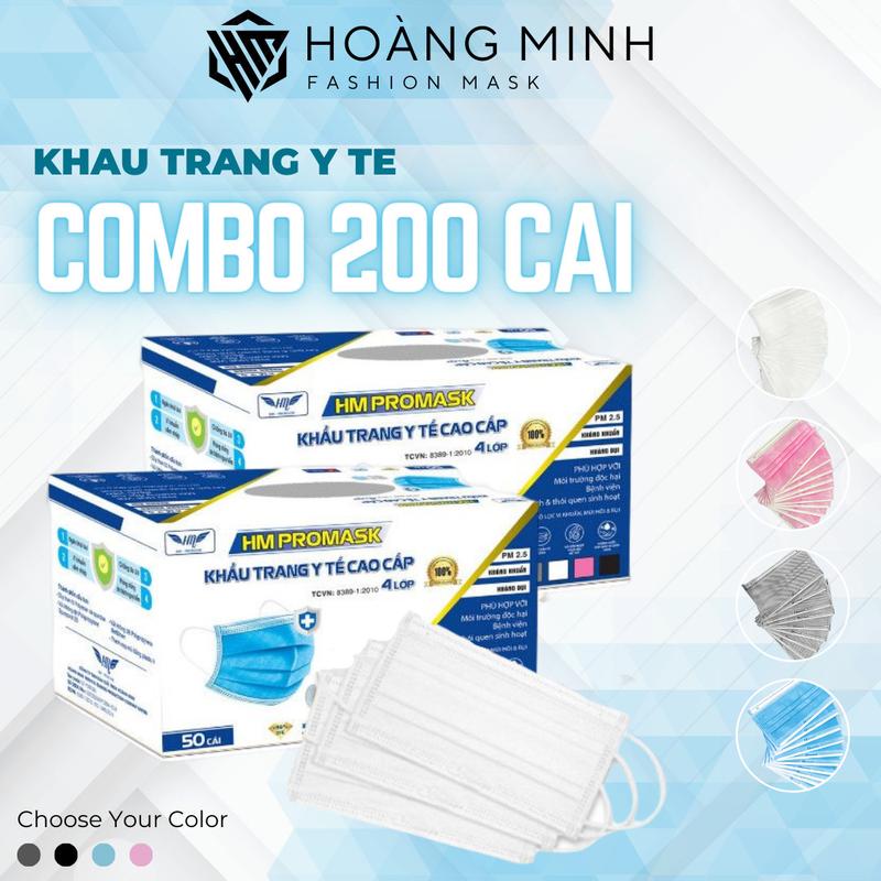 Thùng 50 Hộp Khẩu Trang Y Tế cao cấp Hoàng Minh 4 lớp kháng khuẩn kháng bụi mịn siêu ôm mặt