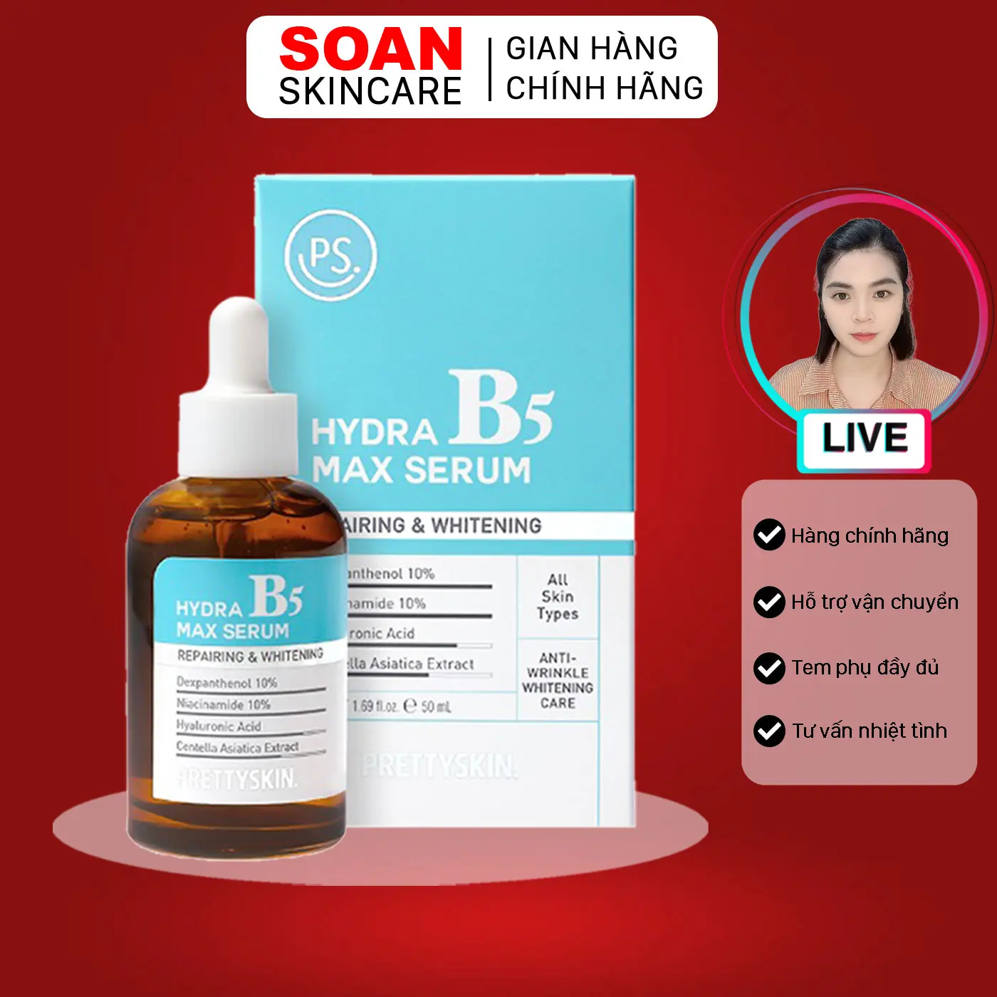 Tinh chất phục hồi dưỡng trắng Hydra B5 Max Serum Prettyskin Nữ Women Skincare Làm Đẹp Da Cho Bé serum cosmedica