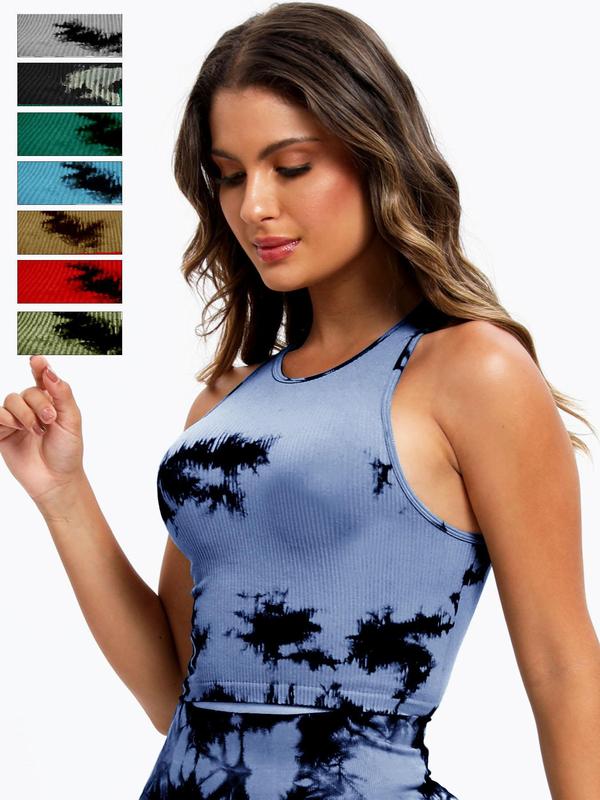 Women's 5pcs Tie Dye Print Round Neck Sports Vest, Casual Sporty Sleeveless Ribbed Tank Top for Tennis Pickleball Yoga Gym Workout Running, Ladies Sportswear Fitness  for All Seasons, Gym Wear, Tank Tops 7