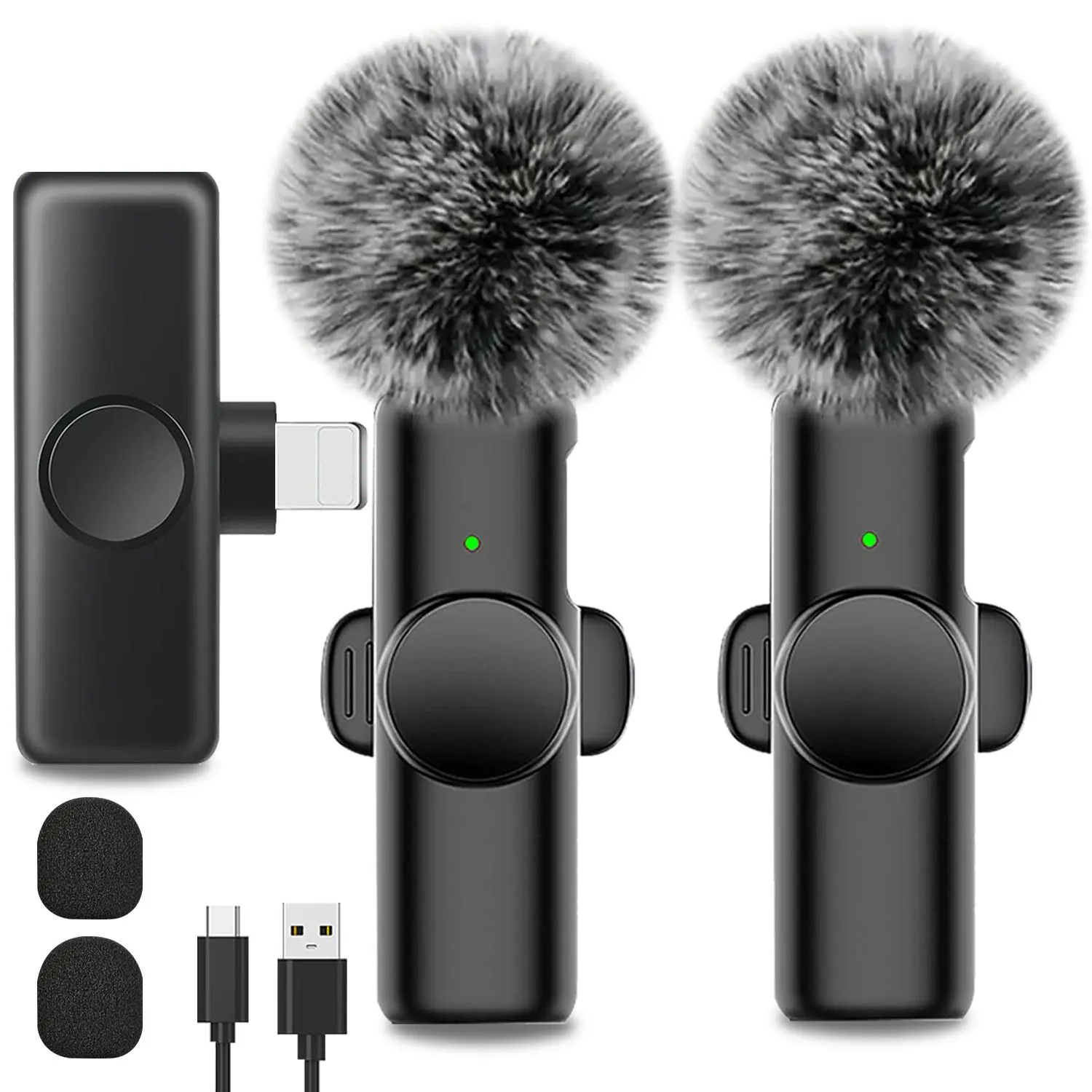 Wireless Lavalier Microphone, USB Rechargeable Wireless Microphone, Noise Reduction Microphone for Video Recording Interview Podcast Vlog, Audio