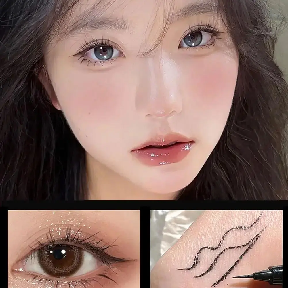 Bút Kẻ Mắt Dạng Lỏng, Lâu Trôi, Hoàn Thiện Lì Mịn, Nhanh Khô, Không Thấm Nước, Chống Nhòe, Siêu Mỏng, Thích Hợp Cho Mắt Dưới, Bút Kẻ Lông Mi, Phong Cách Trang Điểm Hàn Quốc Women Cosmetic Mỹ Phẩm Son