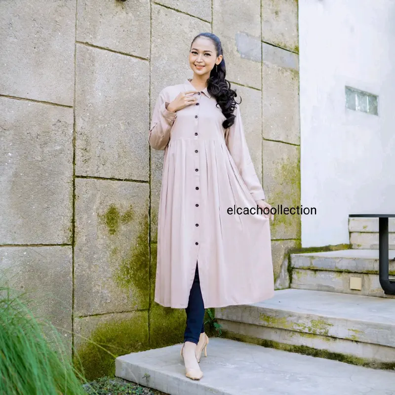 Afifah long tunik Muslimah Kain Rayon Tebal // baju tunik Panjang full Rempel dan Kancing 0