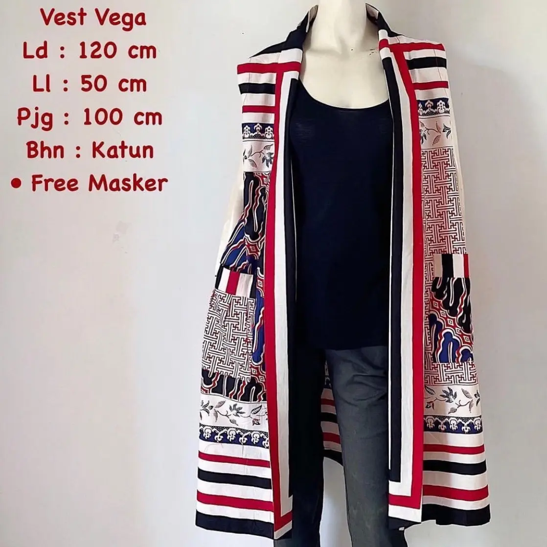 Outer Vest Cardi Rompi Batik Wanita Modern Jumbo Lingkar Dada 120Bahan Katun Halus Solo