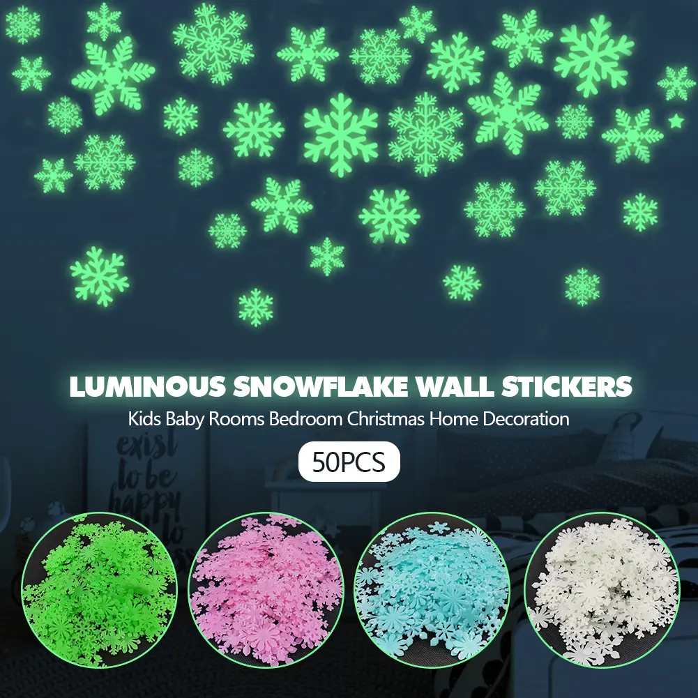 50 Pieces Glitter Snowflake Wall Stickers Glow in the Dark Stickers for Kids Baby Room Bedroom Christmas Home Decor#436143