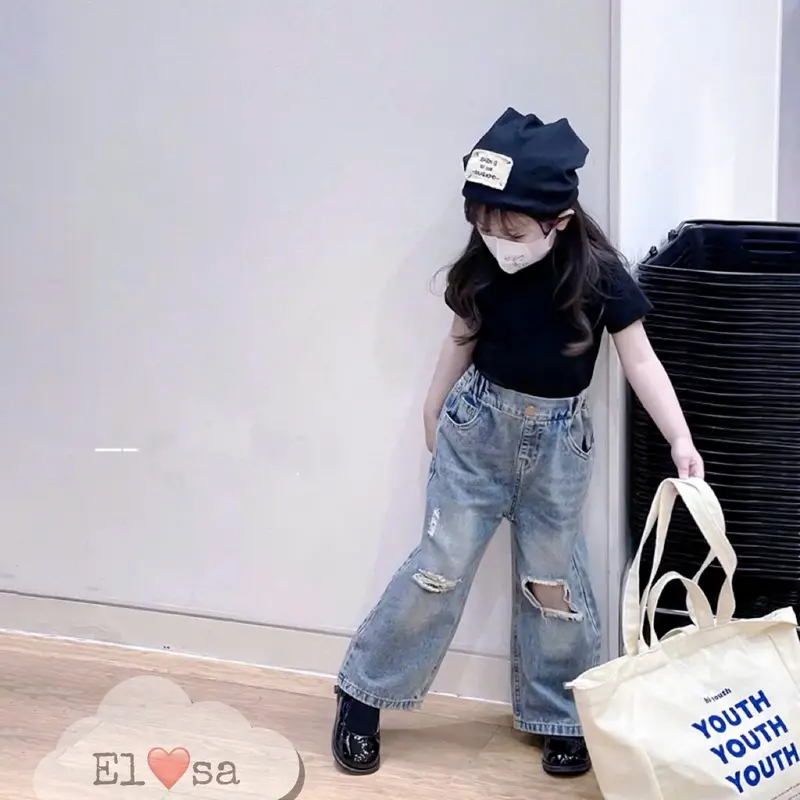 Quần áo bé gái - SET ÁO CỘC TAY MIX QUẦN BÒ CÁ TÍNH Cho Bé 1-8 Tuổi 4