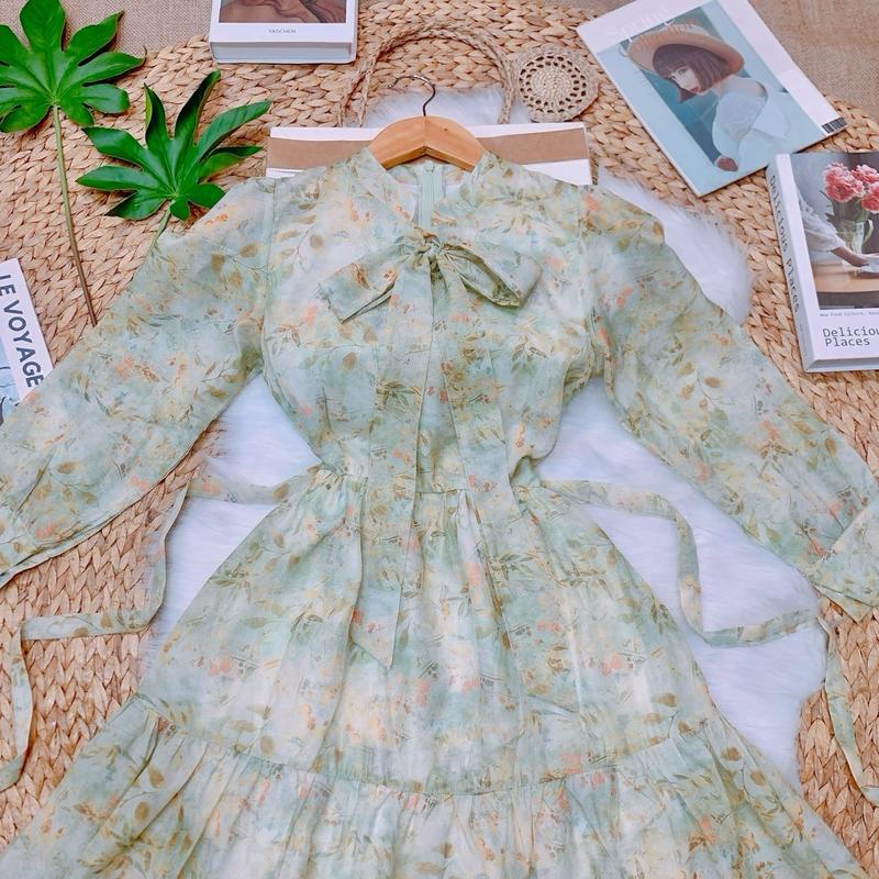 Đầm tiểu thư cổ nơ tay dài. Đầm đi tiệc. Đầm vintage  B314 B483 3