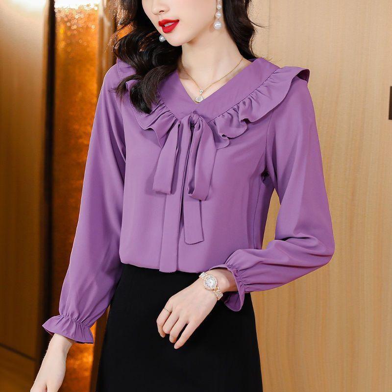Product Introduction of Áo Sơ Mi Dài Tay Áo, Cho Nữ, Thiết Kế Thắt Nơ Phong Cách Trẻ Trung Và Rực Rỡ, Áo Cánh Xếp Nhún, Áo Che Bụng, Thích Hợp Cho Mùa Xuân Và Mùa Thu, 2024 5