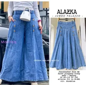 KULOT JEANS PAULA JUMBO & STANDAR // CELANA JEANS PALAZO JUMBO Wanita  Panjang Nyaman Santay Biru Hitam
