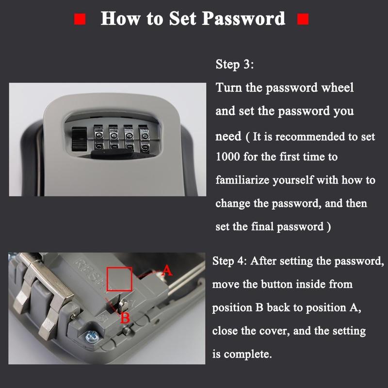 Key Lock Plastic Box, Wall Mount For Keys, 4 Digit Combination With Resettable Code With A B Switch, Indoor Outdoor Waterproof House Plastic Key, Lockbox For Spare House Keys 7
