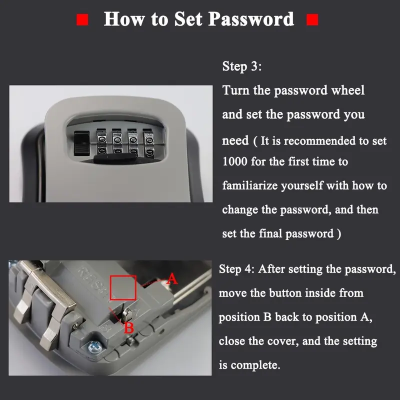 Key Lock Plastic Box, Wall Mount For Keys, 4 Digit Combination With Resettable Code With A B Switch, Indoor Outdoor Waterproof House Plastic Key, Lockbox For Spare House Keys 7