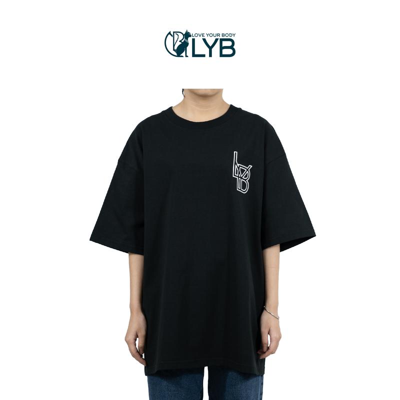 Áo thun cotton 100% LYB freesize, unisex form boxy cá tính, năng động, logo nhỏ màu đen basic dễ phối. 3