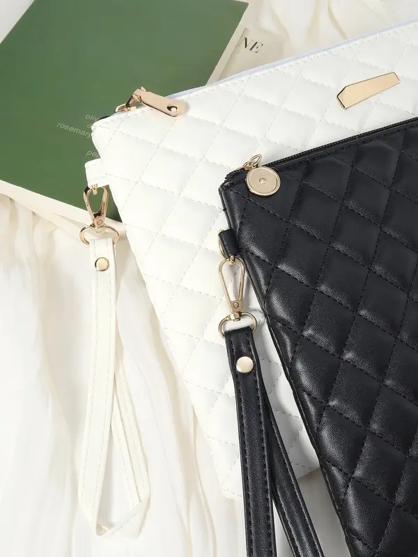 Women's Fashionable Quilted Design Clutch Bag, Large Capacity Multi-functional Outdoor Storage Bag, Coin and Mobile Phone Multi Zipper Wallet 2