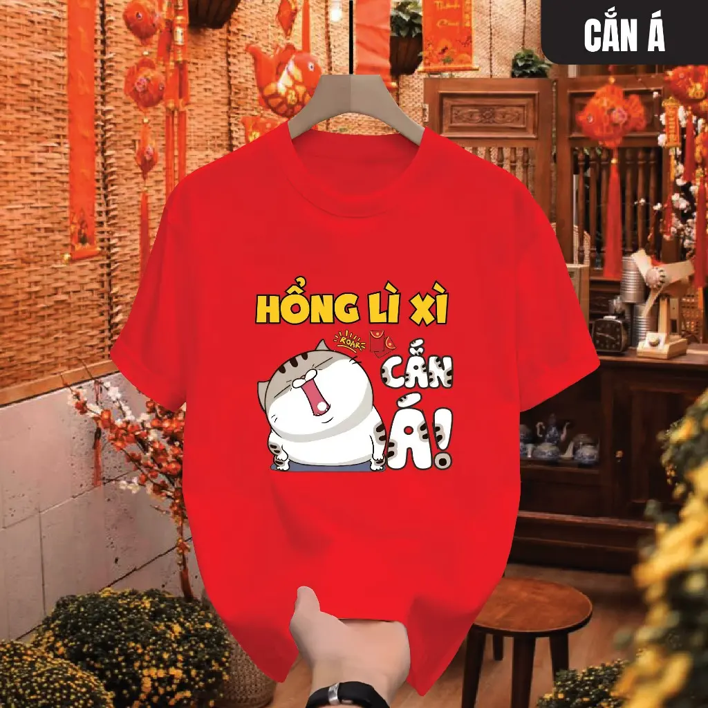 Áo thun unisex nam nữ cổ tròn HỔNG LÌ XÌ CẮN Á áo phông local brand, tay ngắn in hình phong cách Top Cotton Menswear Women