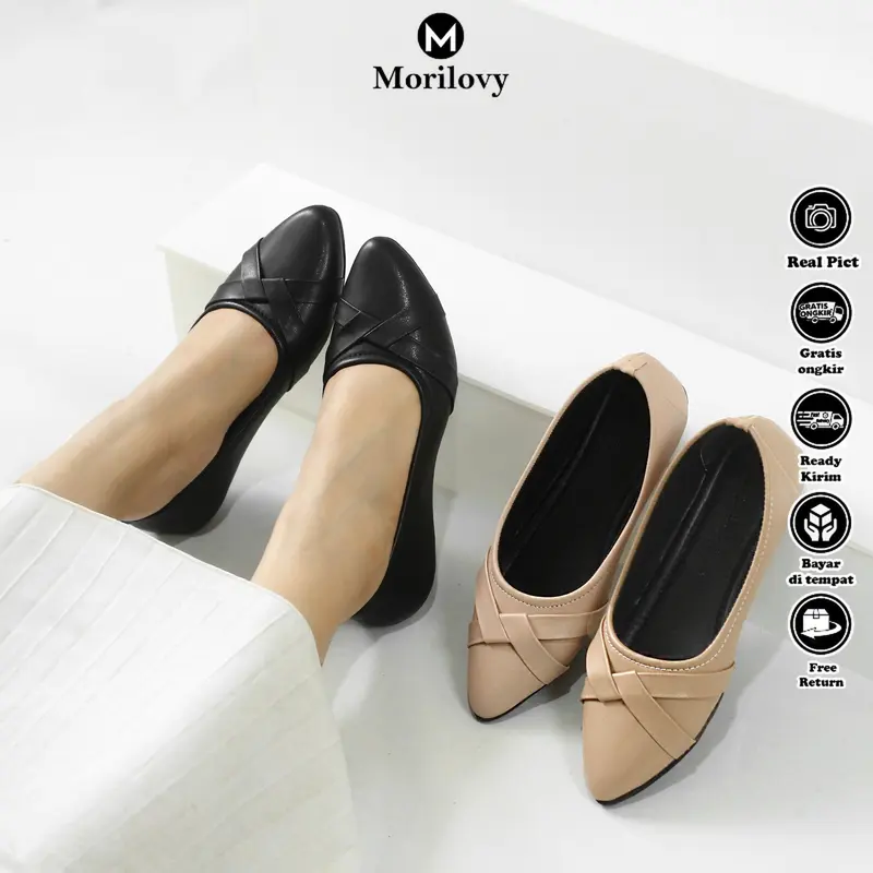 Morilovy Nadhira Sepatu balet flat shoes Karet teplek wanita hitam kerja elegan murah kekinian korean style 0