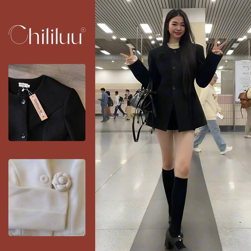 Áo khoác dạ nữ Chililuu áo khoác dạ hai lớp dày dặn siêu xinh phong cách Hàn Quốc