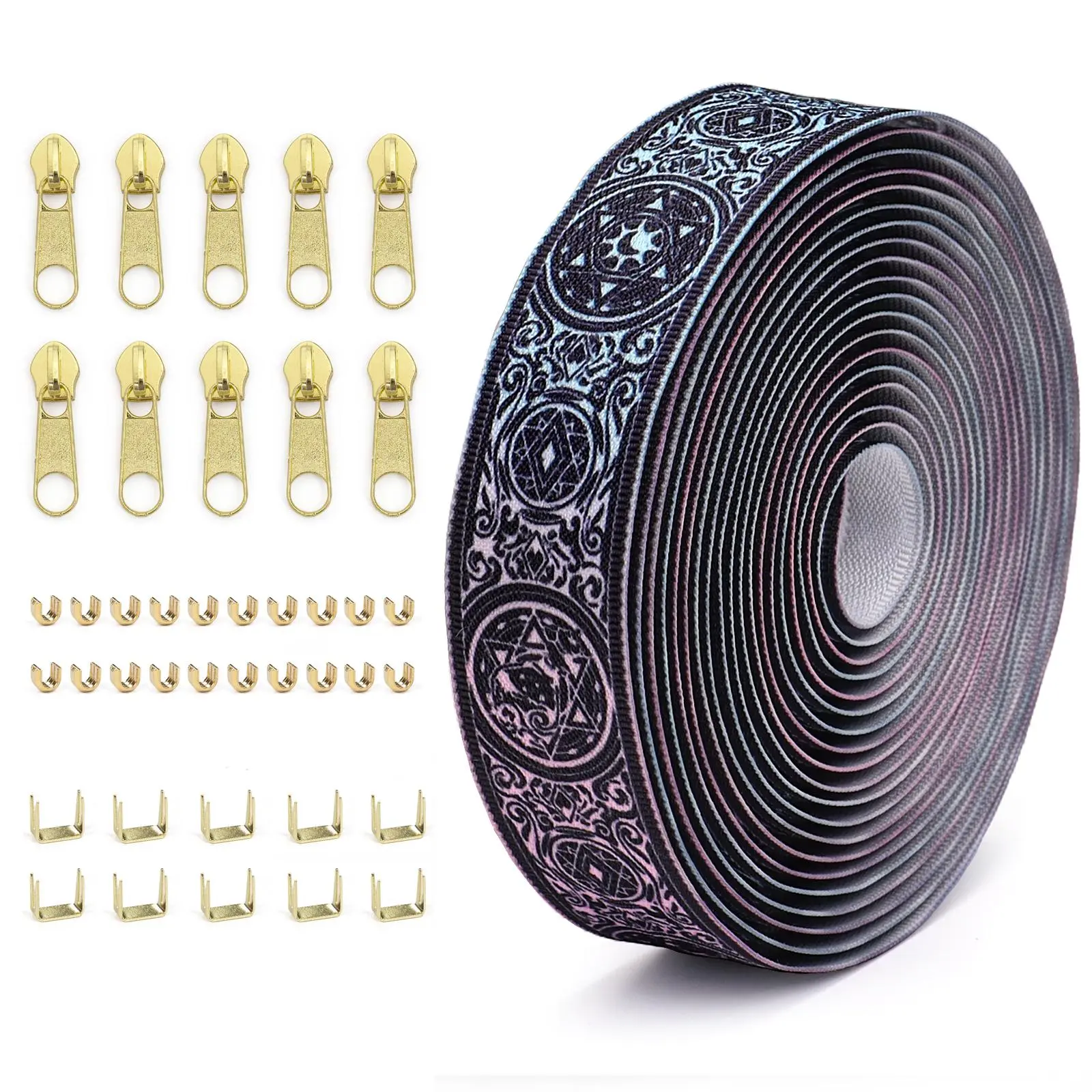 Magic Array Pattern Zipper, 1 Set DIY Sewing Zipper with Accessories, Sewing Accessories for Home Clothes Bags Coats Pants Bedding