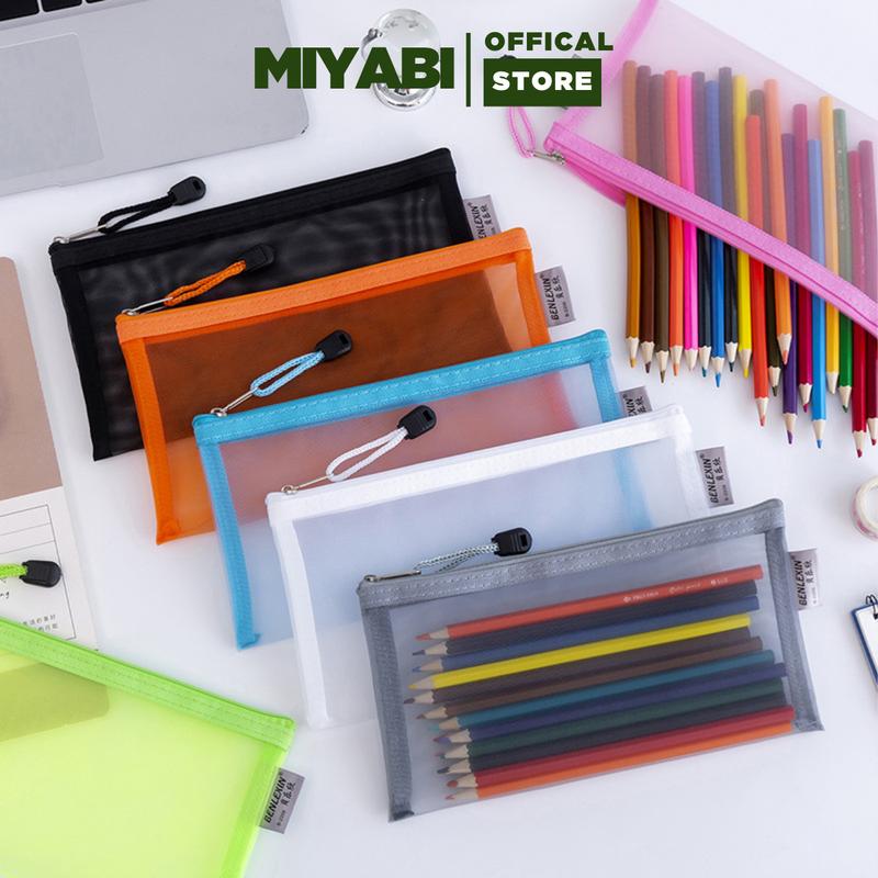  Túi đựng bút lưới cho bé - hộp bút cute Đen   Trắng - túi đựng bút học sinh - MIYABI STORE 