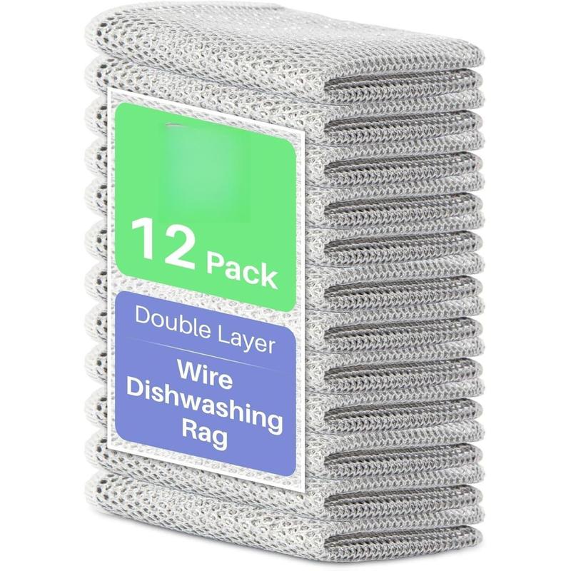 12 Pack Multipurpose Wire Dishwashing Rag for Wet and Dry, Double Layer ...