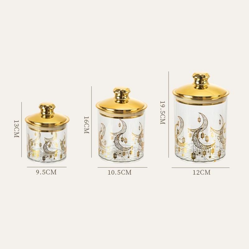 PERFECT 3Pcs/Set Toples Penyimpanan Toples Kue Lebaran Ramadan Look Mewah Aesthetic Snack Toples Penyimpanan Toples Emas Full Tutup Kedap Udara