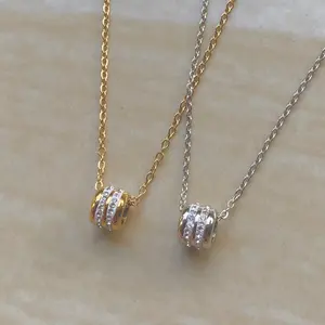 T668 Kalung dan Liontin Titanium Fashion Korean Roda Permata CZ