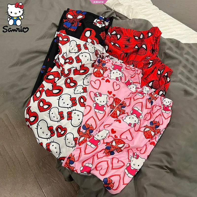 Quần Dài Ngủ Hoạt Hình, Hello Kitty Và Người Nhện, Dáng Rộng Vừa Vặn, Làm Bằng Bông, Thích Hợp Cho Phụ Nữ Và Nam Giới, Quần Dài Ngủ, Đồ Mặc Nhà, Thích Hợp Cho Bé Gái, Đồ Ngủ Áo Baggy 8