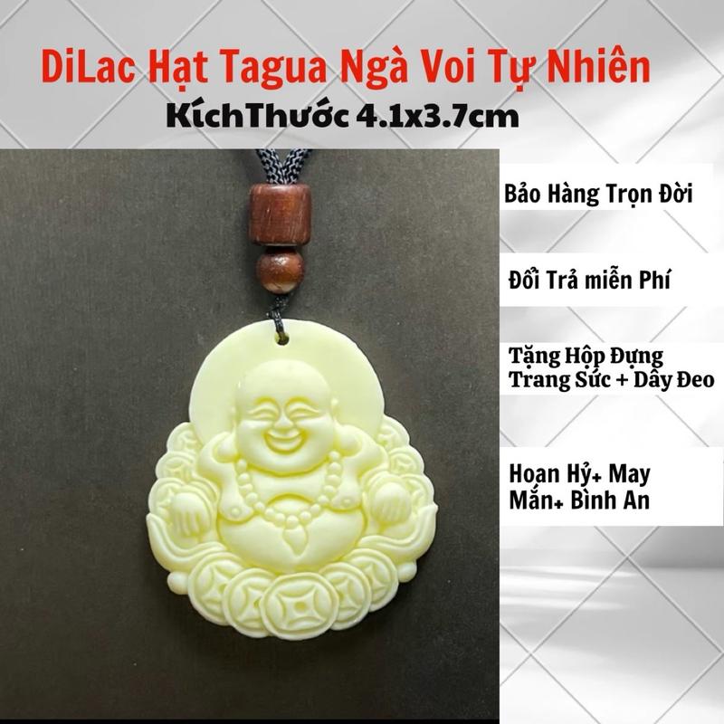 Dilac Hạt Tagua Ngà Voi Đá Phong Thuỷ Nguyễn Lợi Tự Nhiên Sắc Nét Có Kèm Dây Đeo Và Hộp Đựng Trang Sức,Kích Thước 4,1x3,7cm Dùng Đeo Cổ Hoặc Làm Móc Treo Xe,Di Lạc Hoan Hỷ,May Mắn,Bình An,Thiết Kế Tạc Phật. Charm Women dâychuyềnphépthuật Móc Khoá