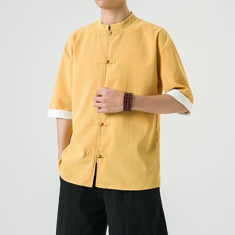 Product Introduction of Men's Shirt, Tang Suit Shirt, Chinese Style, Tai Chi Clothing, Kung Fu Clothing, Linen Thin Stand Collar Buttoned Zhongshan Suit Menswear Top chinese man red shirt chinese fashion outfit Lingerie Beige 26