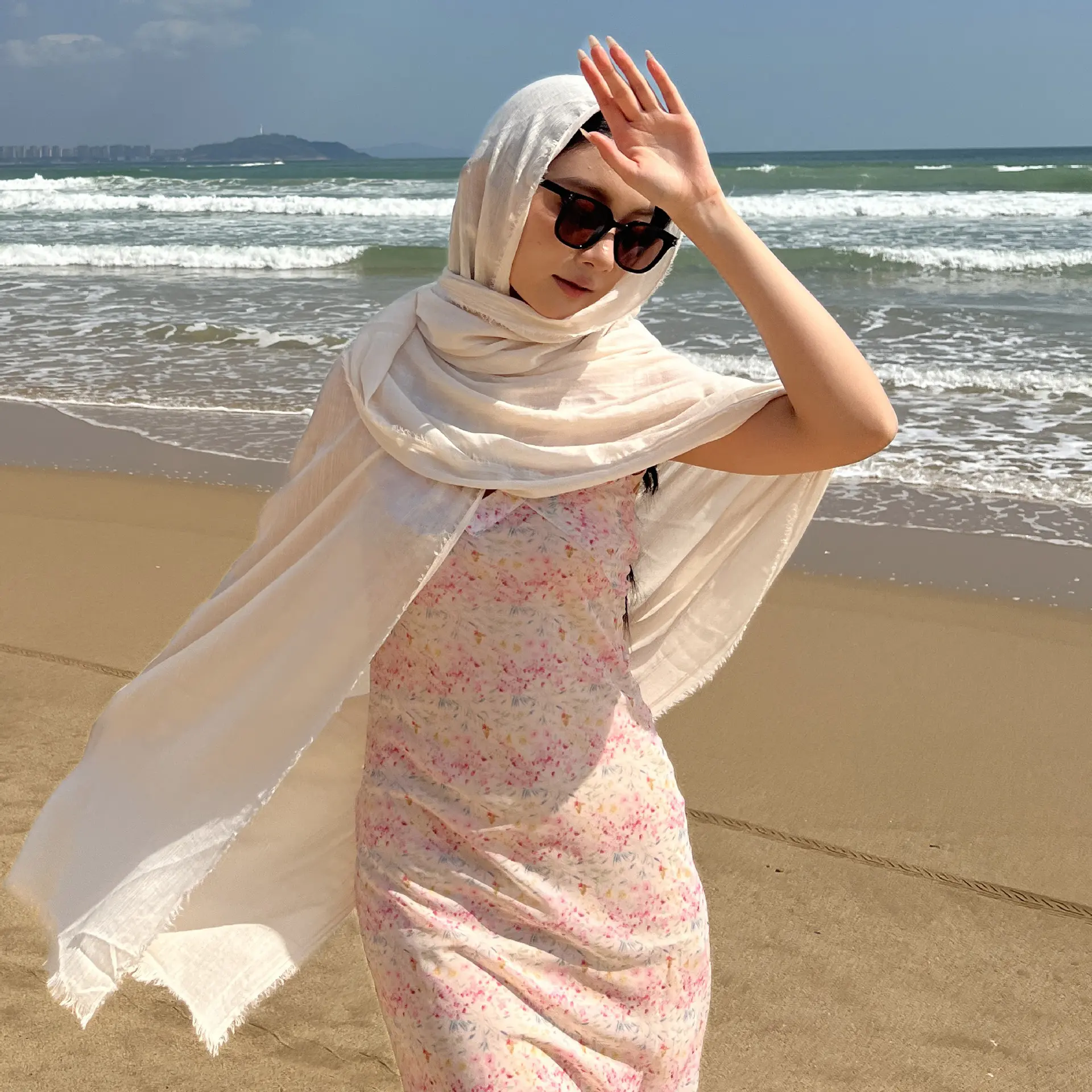 Cotton Linen Scarf High-End Spring Summer Solid Color Japanese Korean Atmosphere Gauze Scarf Sun Protection Shawl Simple Long Silk Scarf