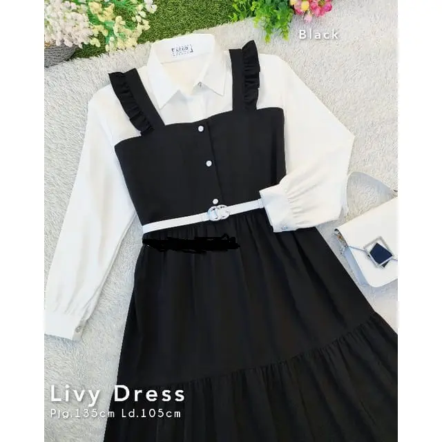 Livy dress free belt style korea / Pakaian wanita terbaru / Dress kekinian / Dress remaja - dewasa / Gamis wanita / Dress Viral