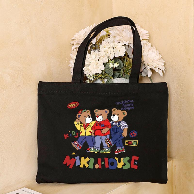 Product Introduction of Cute Cartoon Teddy Bear Printed Canvas Horizontal Handbag Fashionable Versatile One Shoulder Storage Bag 29