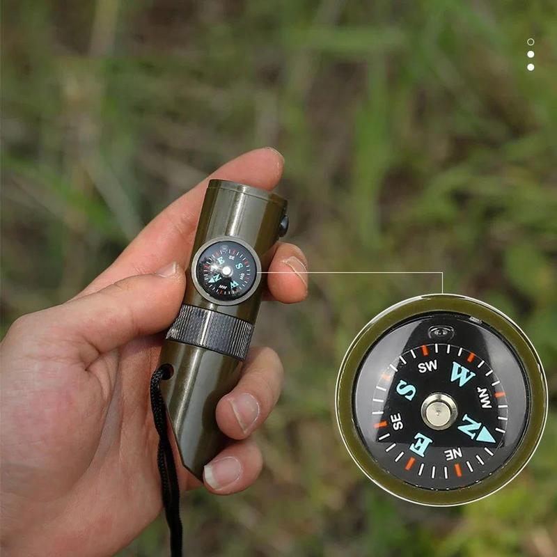 Product Introduction of 7 in 1 Multifunction Whistle Portable Emergency Survival Whistle with Compass Thermometer Flashlight Camping Hiking Outdoor Tool 27