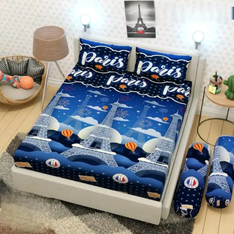 Seprei Katun Motif Paris Sprei NO 1 King Size Menara Eiffel Terlaris Termurah FREE Sarung Bantal Guling Sudut Karet 4
