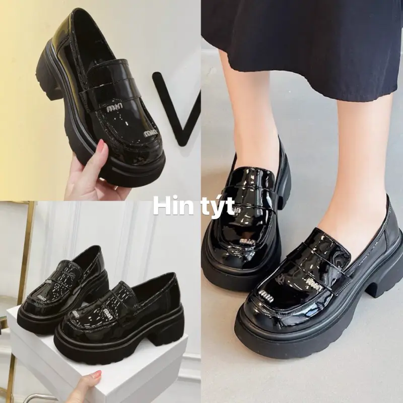 giày moca miu lười da bóng cao cấp 5cm fullbox
