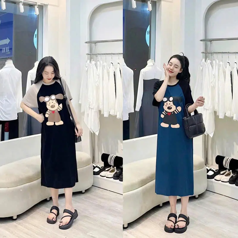 Đầm suông dài , váy suông bầu chất cotton Gemmy House in  hình Puppy