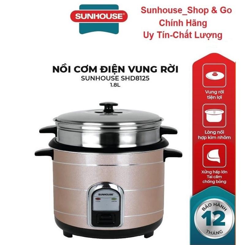 Nồi cơm điện sunhouse SHD8125 nồi cơm điện Nắp rời 1,8lit  Kèm xửng Hấp  