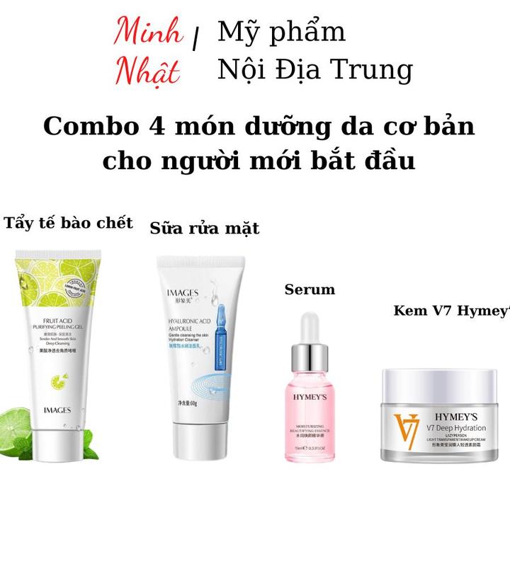Combo 4 món dưỡng da cơ bản cho người mới bắt đầu, Tẩy tế bào chết, Sữa rửa mặt ít bọt, serum cấp ẩm, kem dưỡng sáng đa V7 Minhnhatbeauty Skincare Làm Đẹp Da Dưỡng Ẩm Da nữ