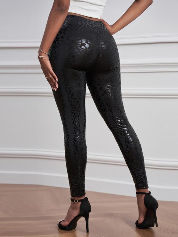 Women's Leopard Print High Waist Leggings, Fashion Casual Stretchy Skinny Pants, Women Bottoms for Summer Spring Fall 1