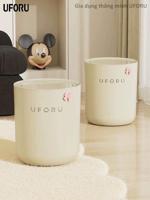 Thùng rác tròn bấm nút có nắp đóng mở chống ồn thông minh uforu chất liệu nhựa ABS cao cấp thế tích 9L - UF564 thùng  rác
