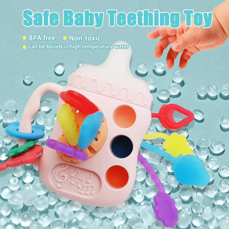 Silicone Pull String Toy, 1 Box Baby Teething Toy, Travel Toys for Toddlers, Educational Sensory Toy for Baby Boys and Girls 5