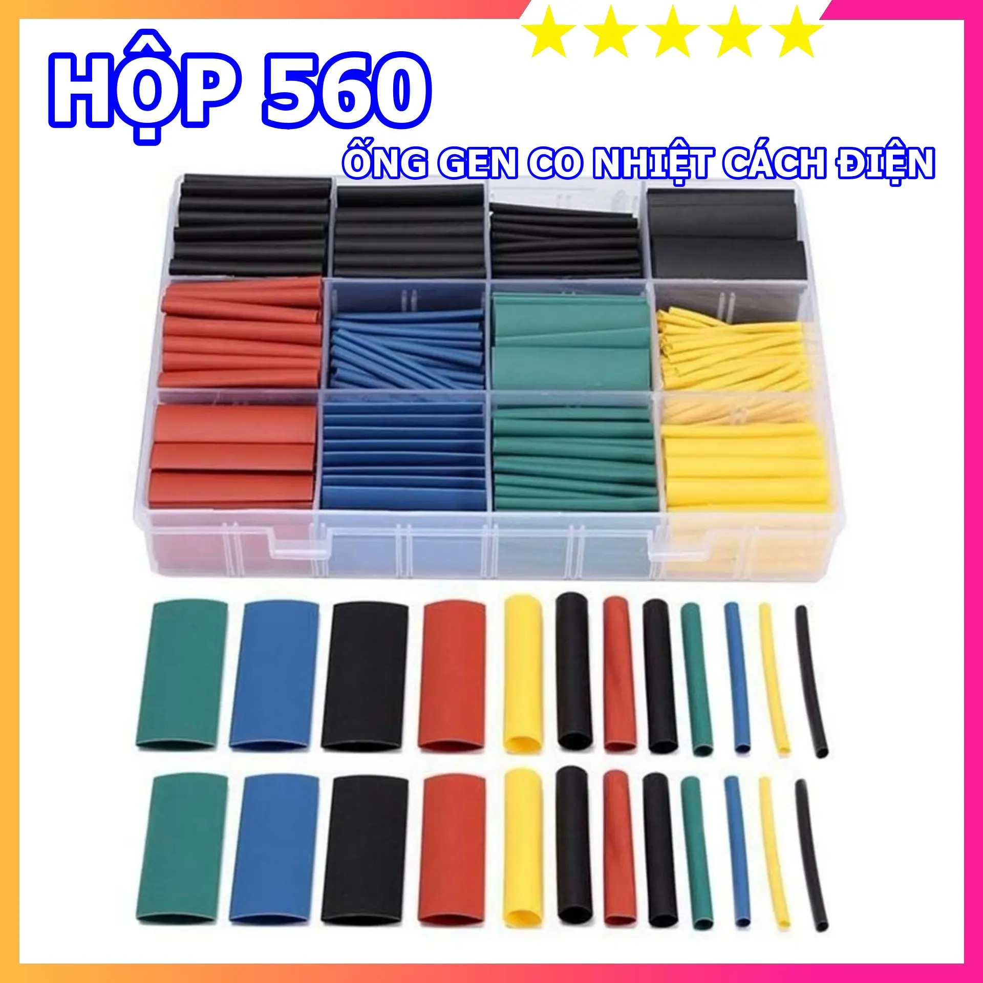 Gen co nhiệt bọc cách điện nhiều màu - Hộp 560 cái - Chuyên dụng cho thợ điện nước, đi đường điện ô tô, xe máy ...