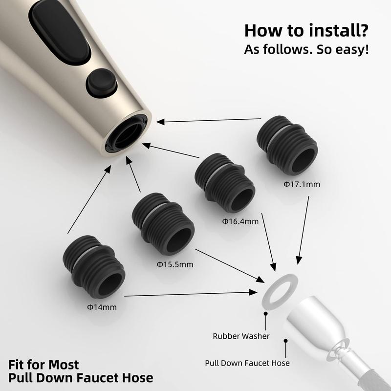 Pull Down Kitchen Faucet Head Replacement, 1 Count 3-Function Kitchen Faucet Head Sink Spray Nozzle with 9 Adapters, Kitchen Fixtures Compatible with Moen, American Standard, Delta, Kohler Faucets 2