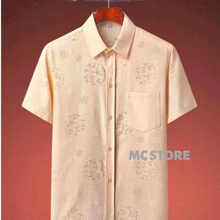 Áo Sơ Mi Nam From Rộng Chất Lụa Họa Tiết Vân Chìm Hoa Văn Truyền Thống Full size 45-100kg Menswear