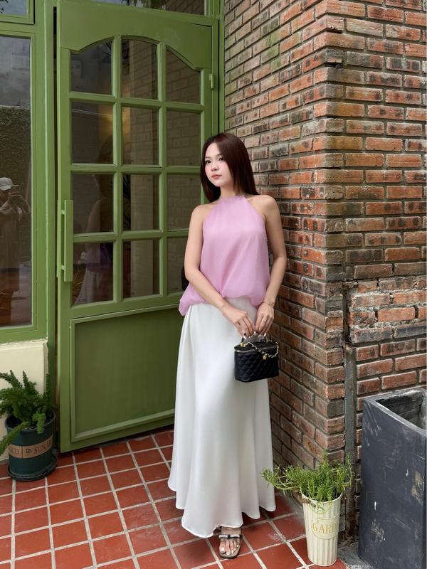 Set áo yếm voan dáng bí chân váy lụa lưng chun Ảnh thật/Sẵn