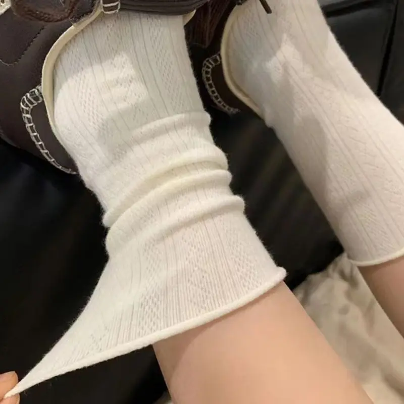 Women’s Spring Socks Soft Breathable Pointelle Socks Basic Style Solid Color Slouch Socks Womenswear Elastic