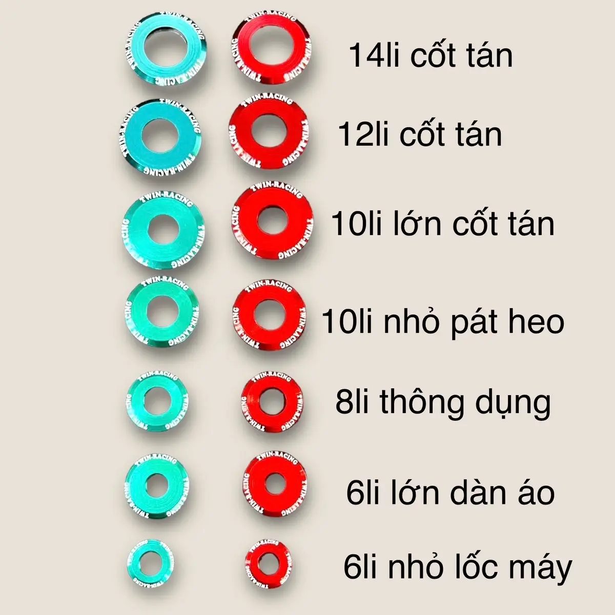 Long Đền Nhôm Đỏ,Xanh,Hông Twinracing ( Anode )