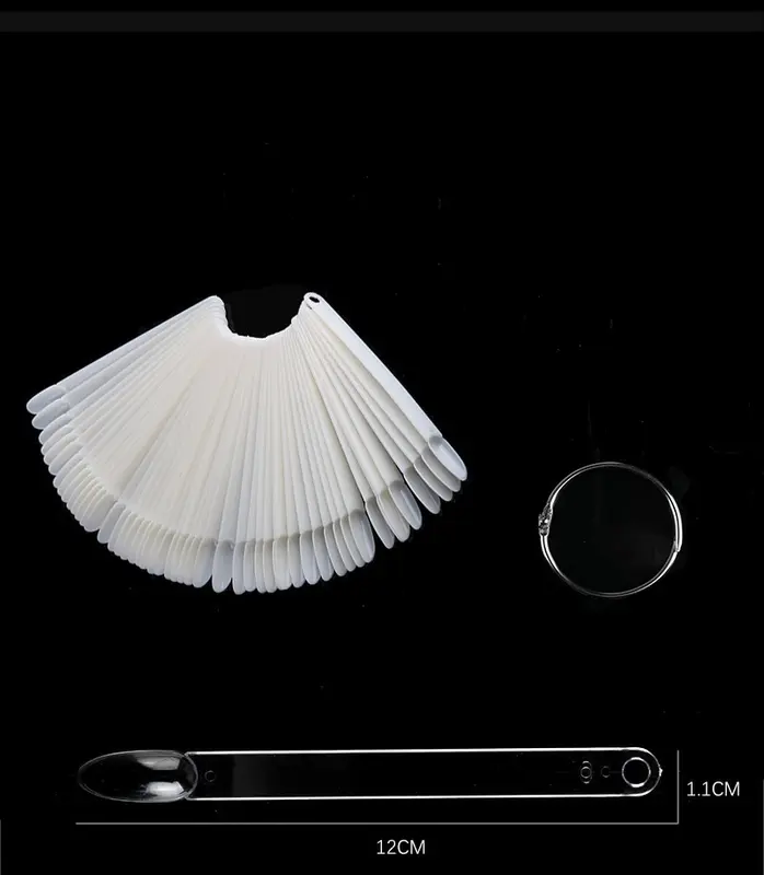 KMN 50pcs Display Kuku Nail Art Warna Kutek Kuku Bentuk Oval Color Ring Chart Kipas Nail Art Tools Kuas 1