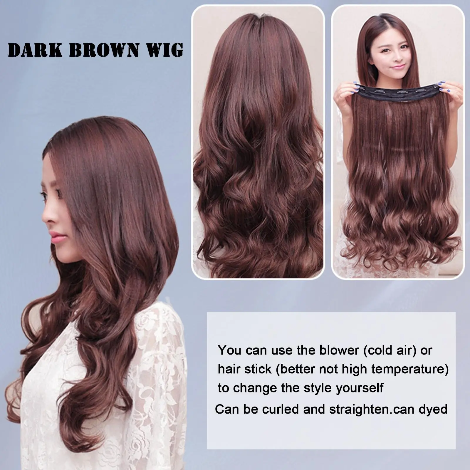 Dark Brown Large Wave Fashionable Temperament Wig Curly Dark Extensions, Wig Hair, Hair Y6Q8