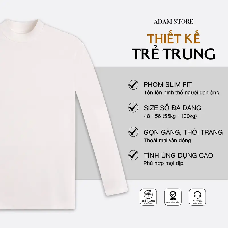 ÁO GIỮ NHIỆT ADAM STORE TRẮNG TRƠN AL086T Menswear Nam 3